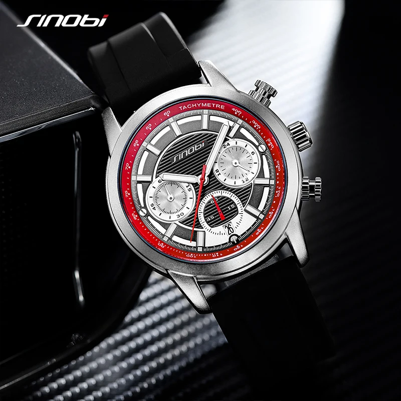 Top Luxury Sinobi Original Design Men's Watches Fashion Sports Chronograph Man Quartz Wristwatchs Calender Male's Clock  Relojio
