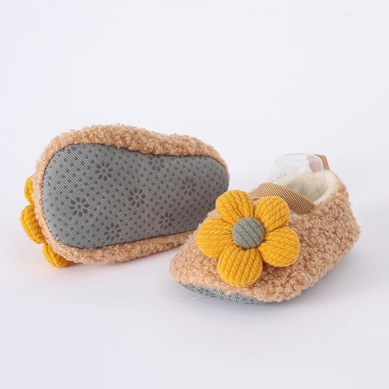 Winter Baby Girls Cotton Shoes Warm Plush Flower Toddlers Prewalkers Infant Soft Bottom First Walkers With Hairband