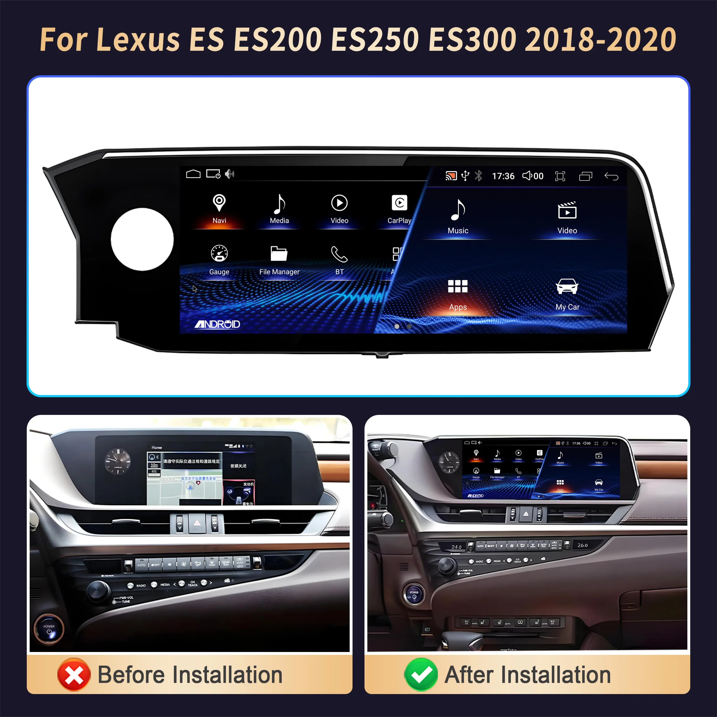 12,3 "para Lexus ES200 ES250 ES300 2018-2020 Radio de coche navegación Multimedia inalámbrico Bluetooth CarPlay pantalla táctil estéreo 2