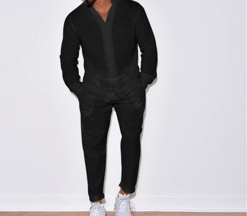 Autumn and Winter White Shirts Pants for Mens Suit 2023 Fashion Versatile Casual  Sports Blouse Cargo Trousers Set Clothes