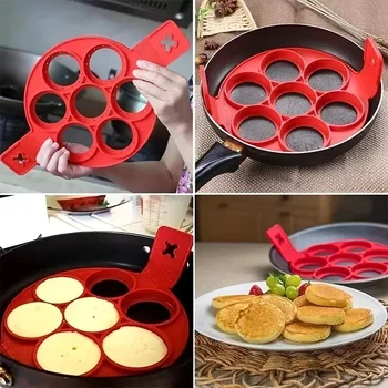 Silicone Non Stick Pot 7-Hole Baking Mold Food-Grade Handle Fried Eggs Pancake Mold Home Cooking Kitchen Baking Accessories 1