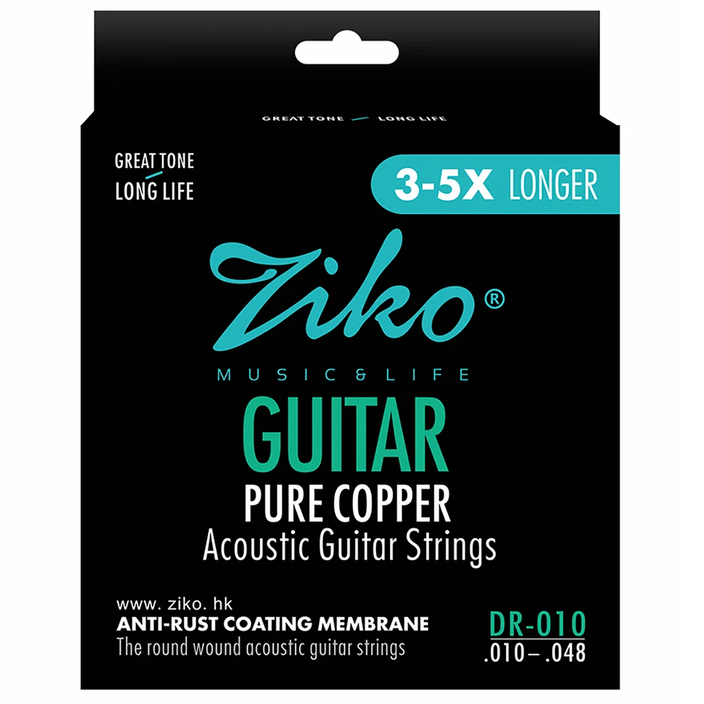 

ZIKO DR 010 Acoustic Guitar Strings Hexagon Alloy Wire Pure Copper Wound Anti-Rust Coating Acoustic Guitar Strings Accessories