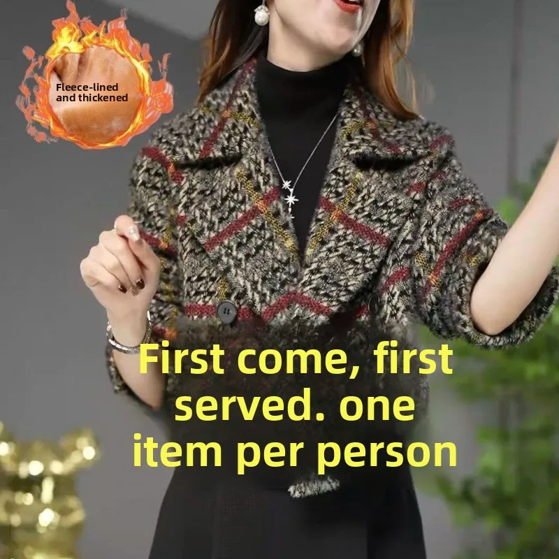 Plus Size British Style Plaid Short Coat Women's Warmth Fashionable Autumn Winter New Arrival High Quality Slimming Versatile...