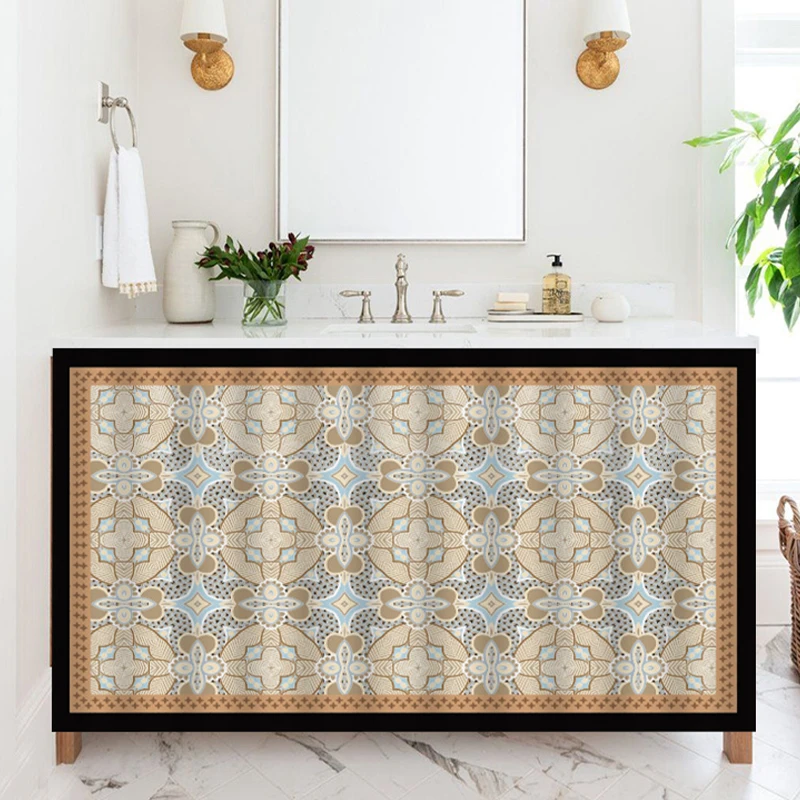 Retro Geometric Kitchen Cabinet Curtain Dust-proof Cupboard Wardrobe Curtain Bedroom Bookshelf Short Curtains Half-Curtain 4