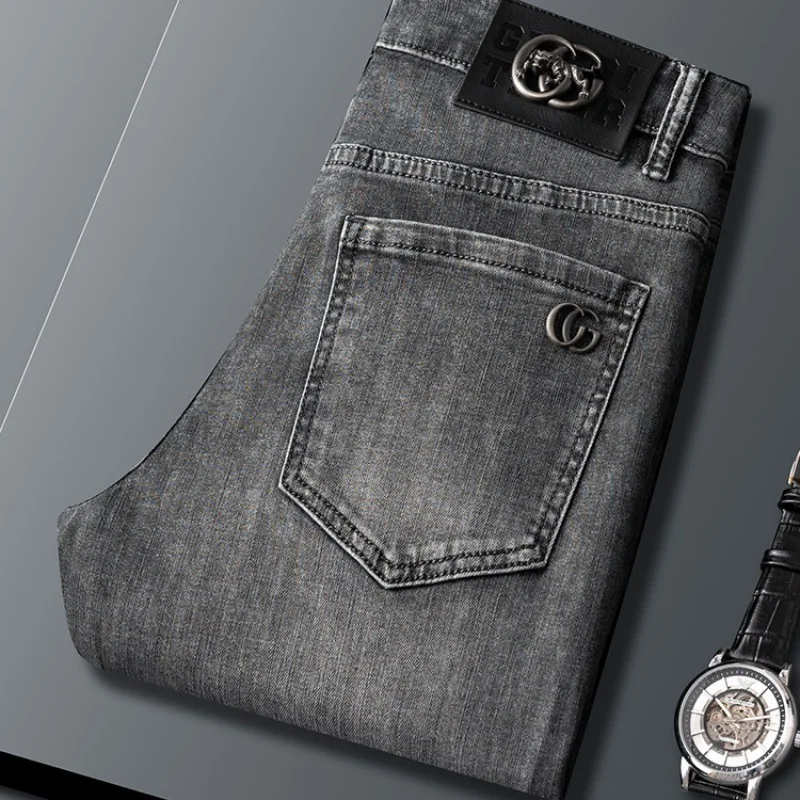 2024 New High-End Affordable Luxury Men's Jeans Fashion Brand Slim Fit Skinny Pants Stretch Casual All-Matching Long