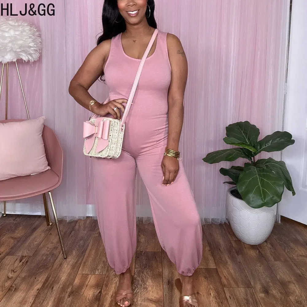 HLJ&GG Casual Solid Color Sporty Jumpsuits Women Strap Slim With Pocket One Piece Palysuits Summer Female Home Clothing Overalls