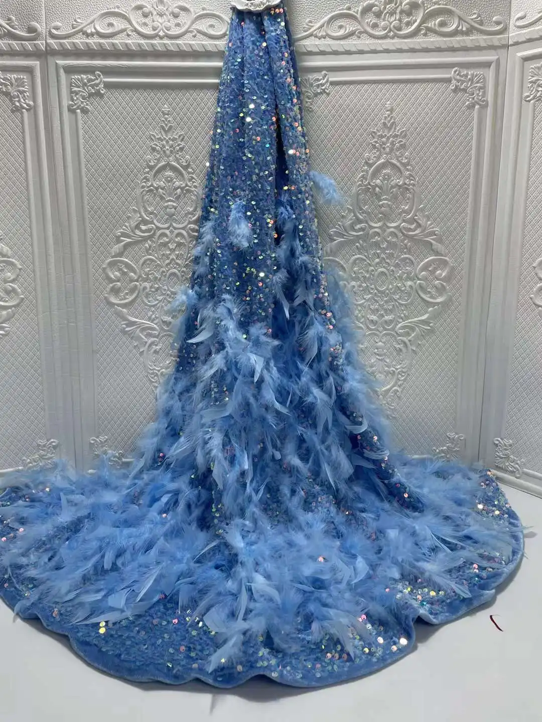 African Velvet Lace Fabric 2023 High Quality Luxury Sequins Lace Material 3D Feather Embroidery Nigerian Fabrics For Wedding