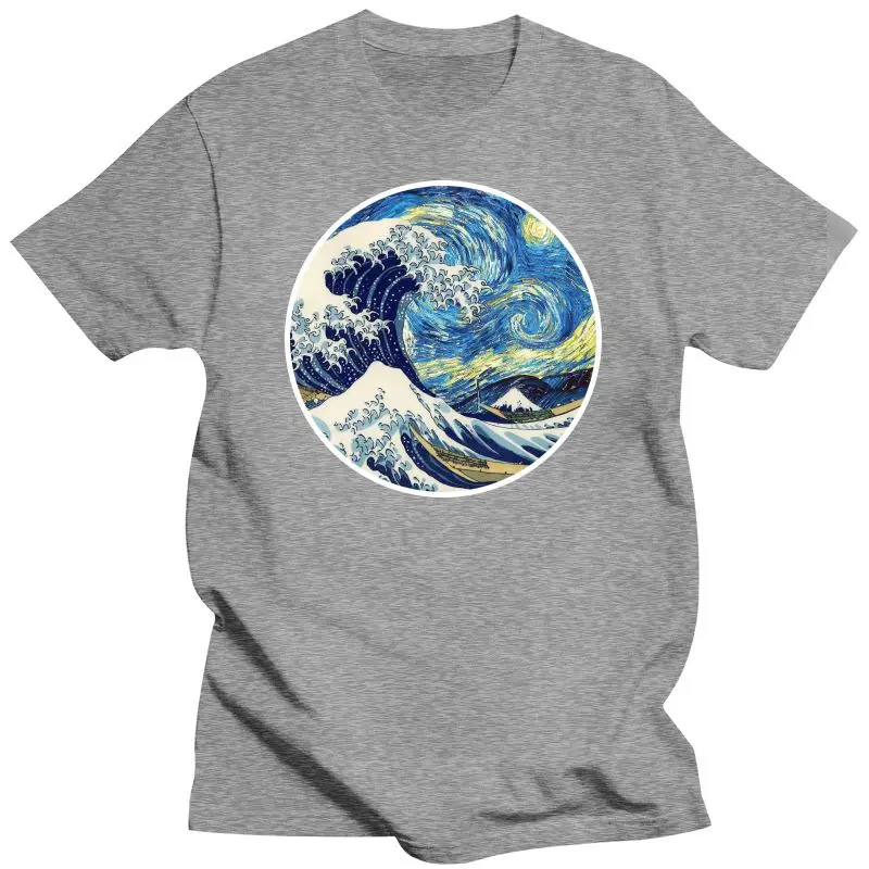 The On A T-shirt Hokusai Great Wave Off Kanagawa Van Gogh nuit étoilée huile T-shirt Haruku Streetwear_voghion.com