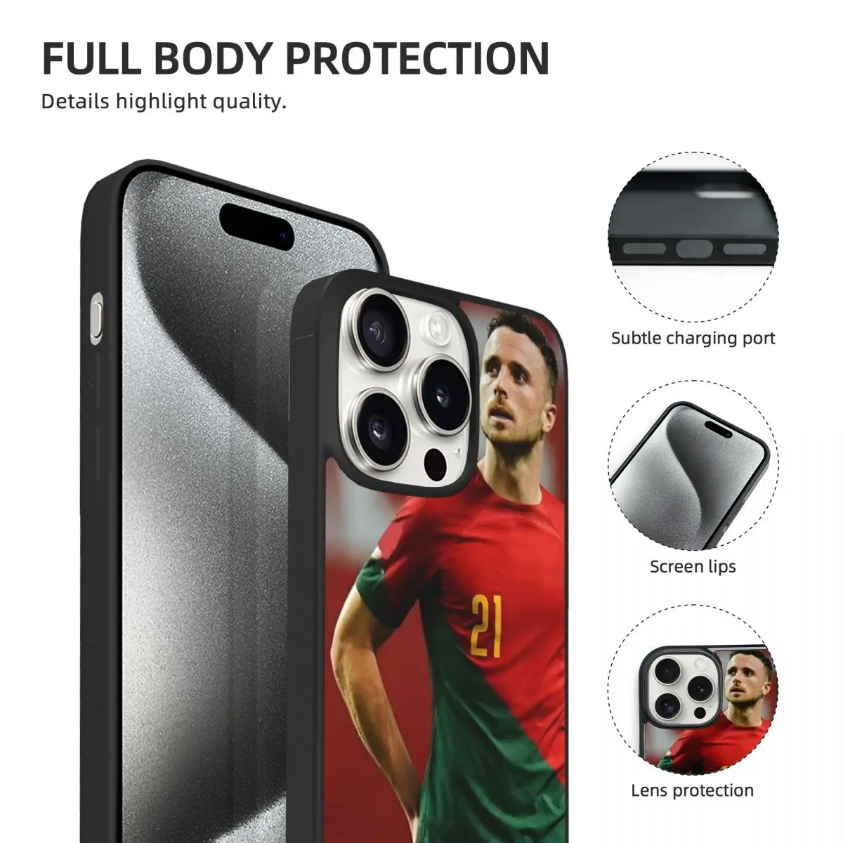 iPhone 15 Pro TPU 충격 방지 휴대폰 커버용 Diogo Jota 축구 축구 휴대폰 케이스