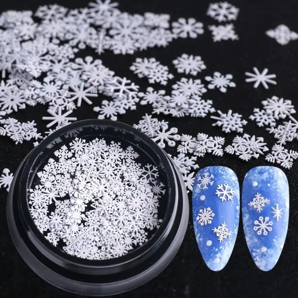 1Jar Mix Snowflakes Nail Glitter Sequins Hollow-Out Nail Arts Paillette Christmas White Snow Flakes Xmas Spangles Nail Supplies