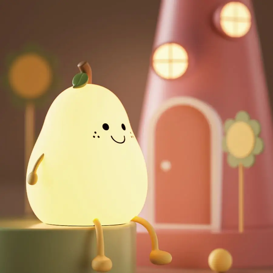 Cute Fruit Night Light Rechargeable Mushroom LED Squishy Night Light 3 Level Dimmable Silicone Nursery Night Lamp For Baby Room 3