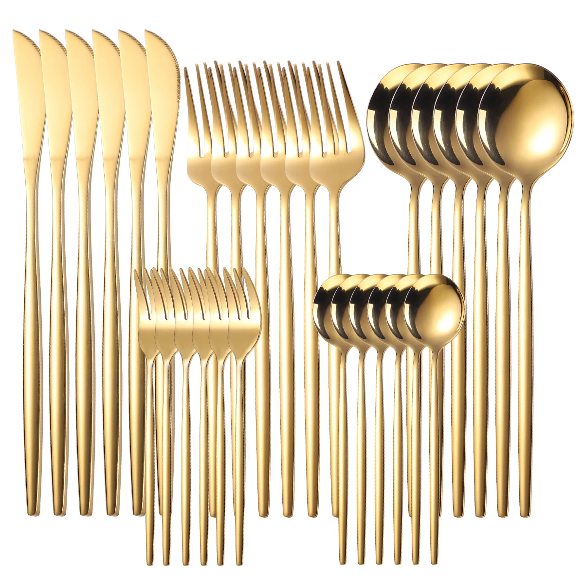 

XITUO 30pcs Gold Dinnerware Set Steak Knife Fork Coffee Spoon Teaspoon Flatware Kitchen tableware Set Dishwasher Safe Best Gift