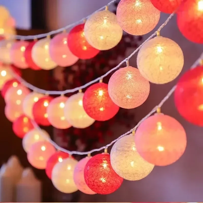 LED Cotton Balls String Lights Lantern Battery or USB Powered Wedding Home Party Ornament Lighting Stings Christmas Decoration