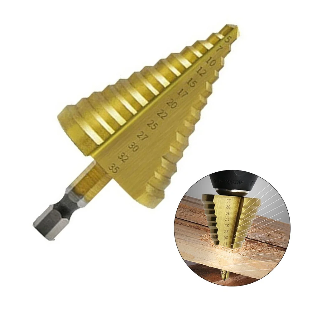 5-35mm HSS Titanium Core Step Drill Bit Spiral Groove Wood Metal Hole Cutter High Speed Steel Core Drill Bits