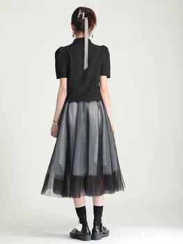 Women Half Dress Lace Mesh Floral Spring Fall Summer Street Casual Party Black Punk Skirt 2