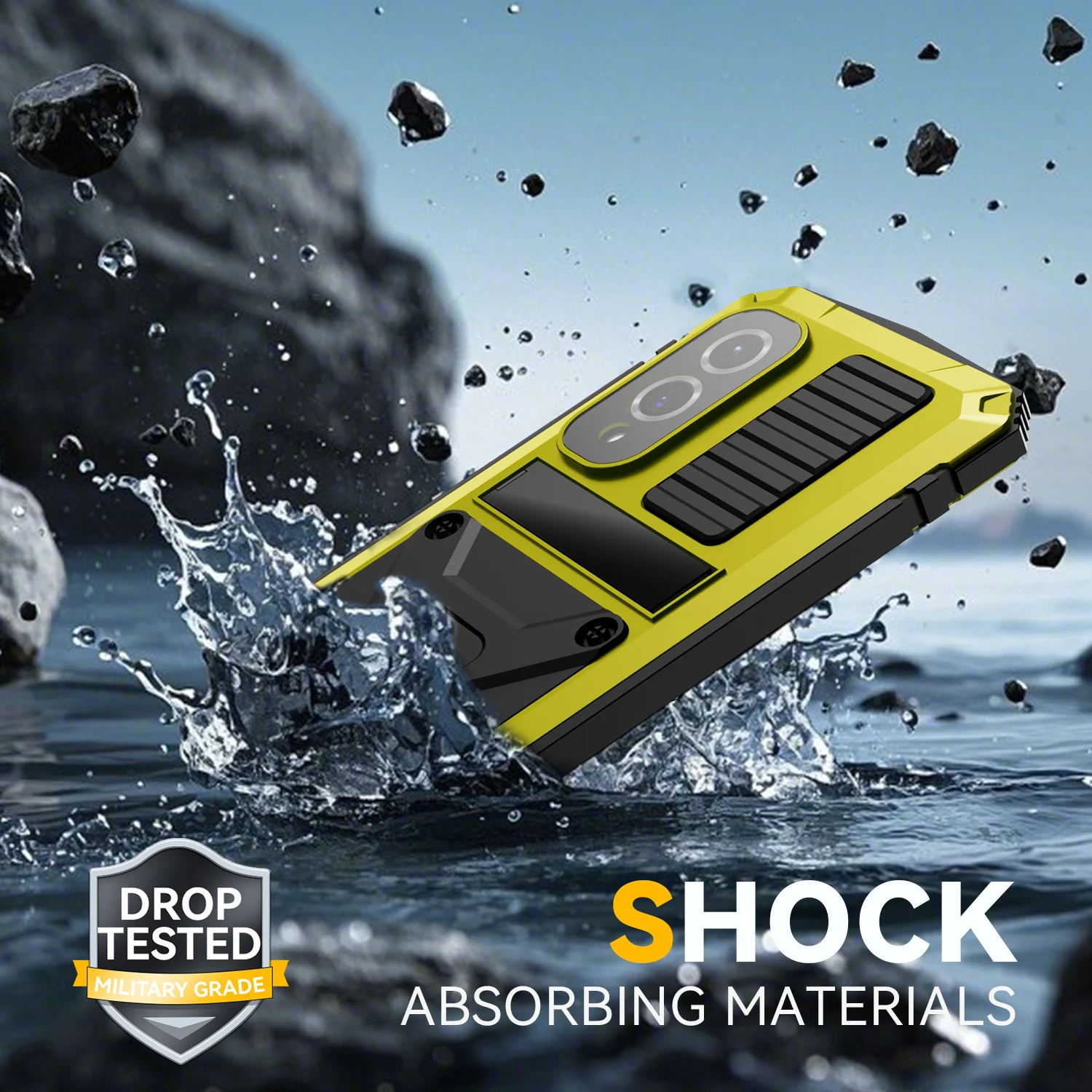 Shockproof Heavy Duty Metal Phone Case with Glass Screen Protector and Anti-Scratch Technology
