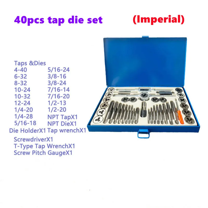 40pcs metric and imperial tap and die set, used for manual internal and