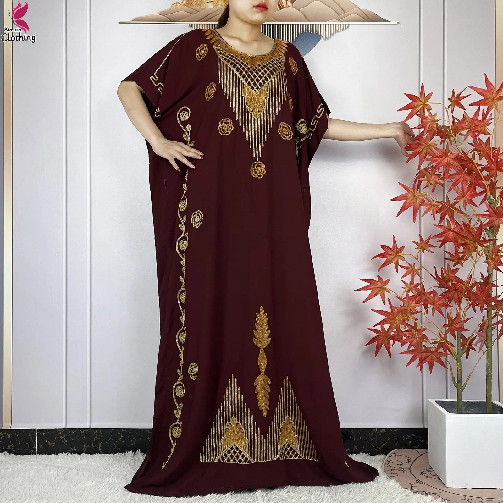 طقم فستان إسلامي بأكمام قصيرة للنساء ، رداء قطني ف...