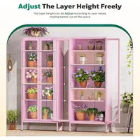 5-Tier Metal Glass Display Cabinet, Tall Curio Storage with Pink Steel Shelves, Ideal for Home Office, Living Room, Pantry 2