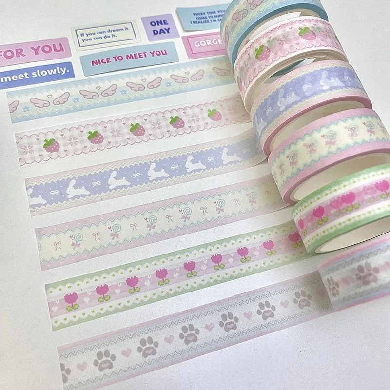 6롤/세트 3가지 스타일 봄 튤립 딸기 장식 테이프 한국식 귀여운 창의적인 와시 테이프 학교 문구 선물