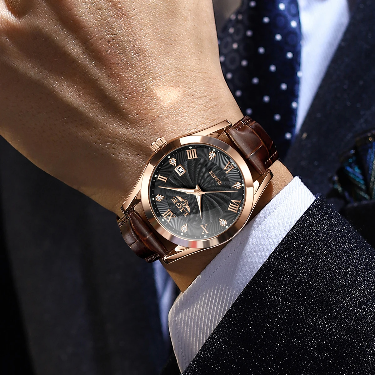 LIGE Brand Luxury Leather Watch Men Fashion Business Men Watch Military Sport Quartz Chronograph Clock Male Waterproof Watches 5