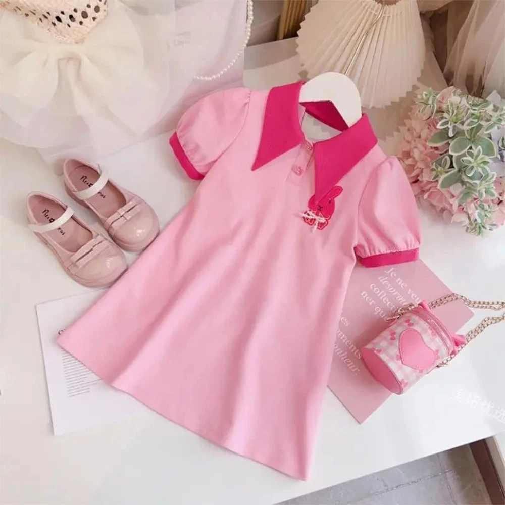 Bear Leader Girls Dress Summer 2023 New Korean Version Fashionable Childrens Bow Dress Little Girl Short Sleeve Princess Dresses