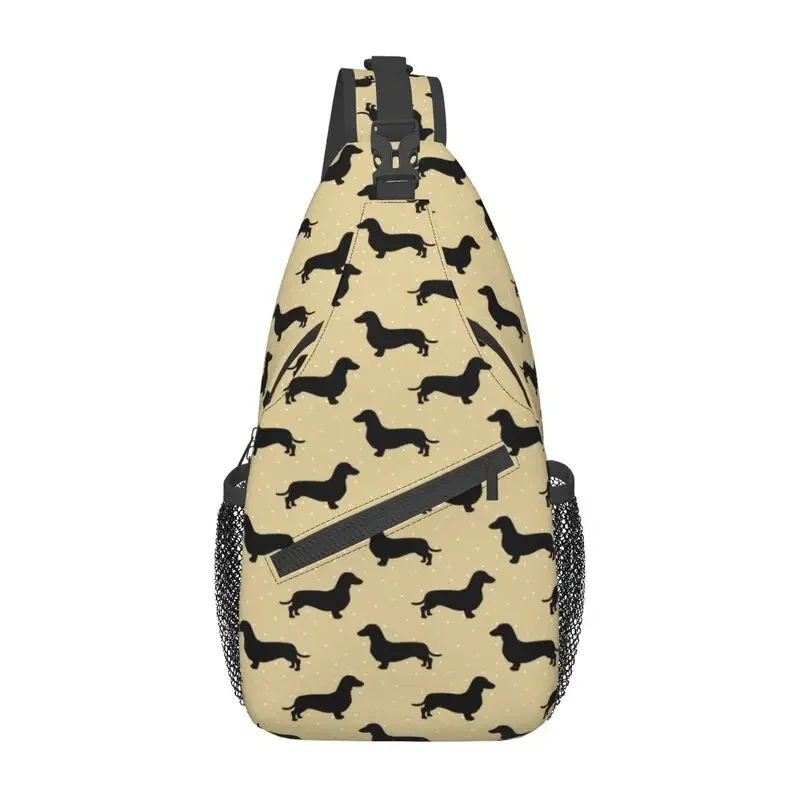 

Cool Short Hair Dachshund Cream Pattern Sausage Dog Crossbody Sling Backpack Men Wiener Shoulder Chest Bag for Traveling