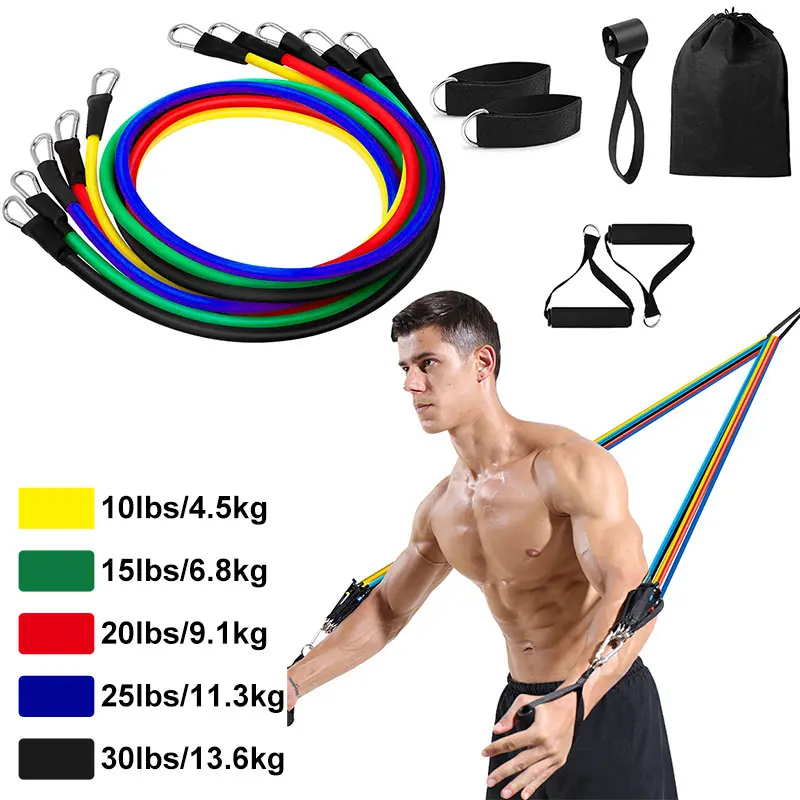 

11pcs/set Latex Pull Rope Resistance Bands Indoor Portable Fitness Equipment Ankle Strap Exercise Training Expander Elastic Band