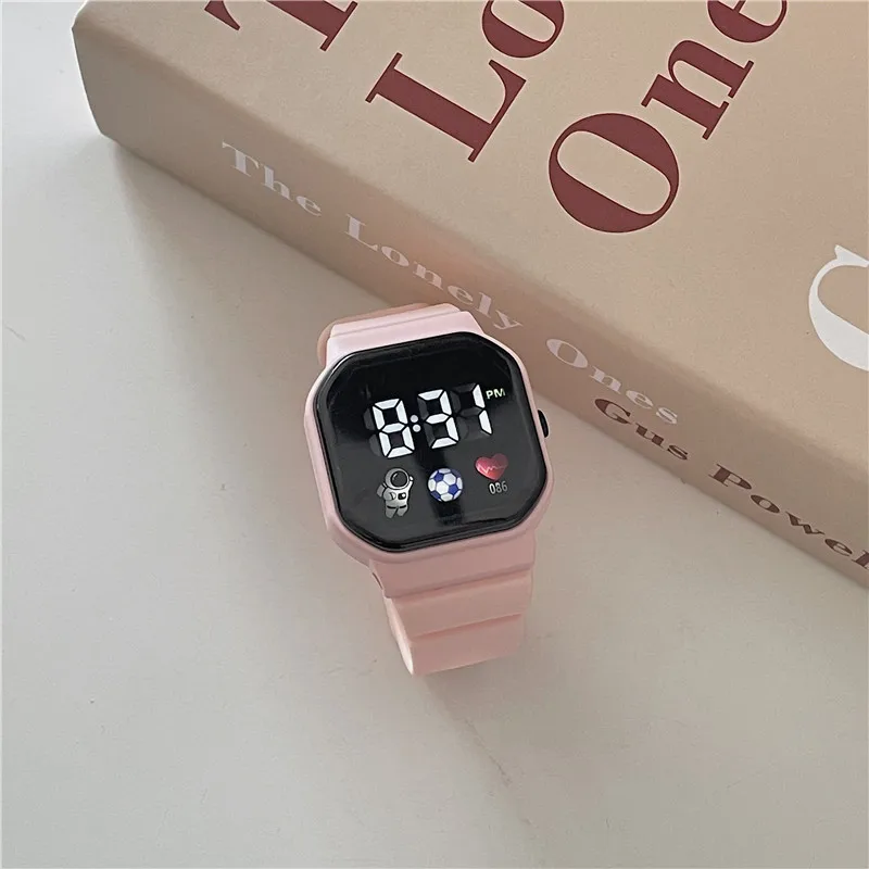 

Macaron Square Quartz LED Luminous Dial Casual Wrist Watches Rubber Strap Fashionable Clock Waterproof Wristwatch for Women
