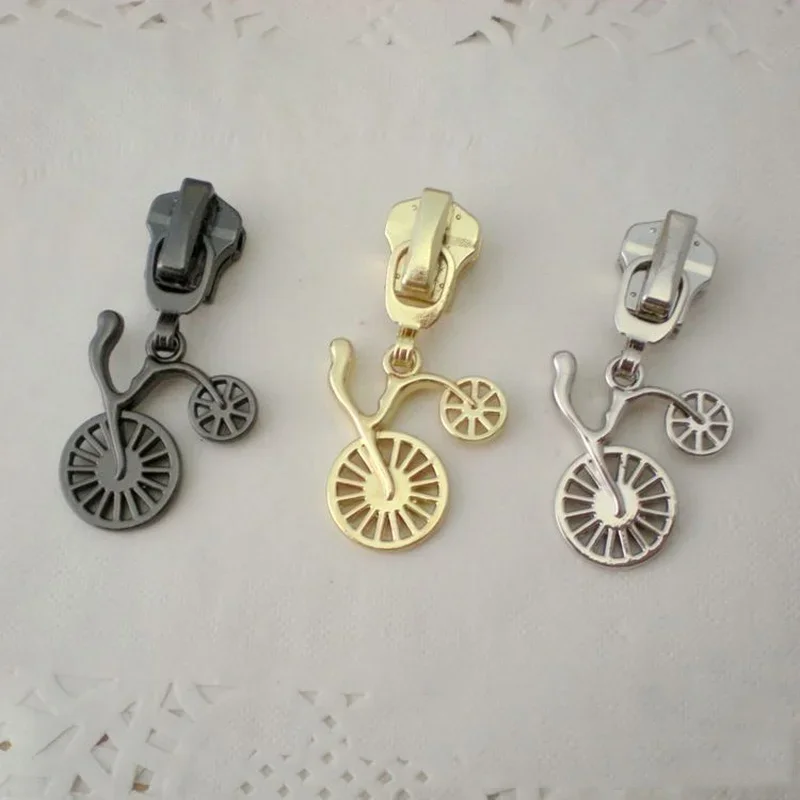 5PCS 5# Metal Zipper Slider DIY Bicycle Shape Metal Zipper Pull Head for Resin Zip DIY Coat Wallet Suitcase Accessory