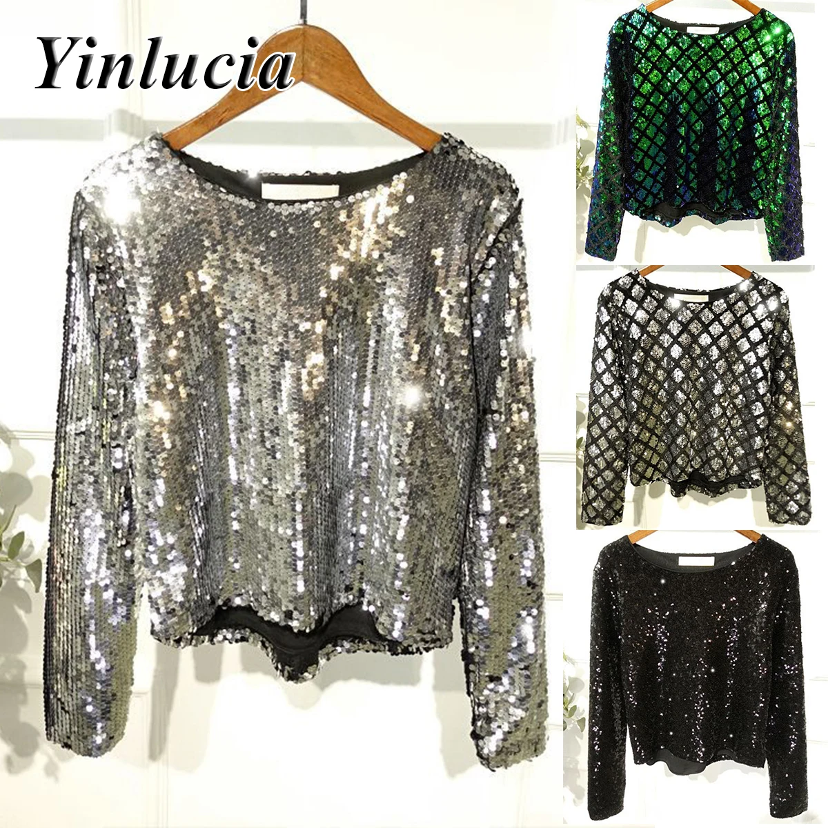 

Tops Women 2023 Blouses Shiny Sequin T Shirt Shining Tee Blouse Flexible Breathable Stylish Sophisticated High Waisted Pullover