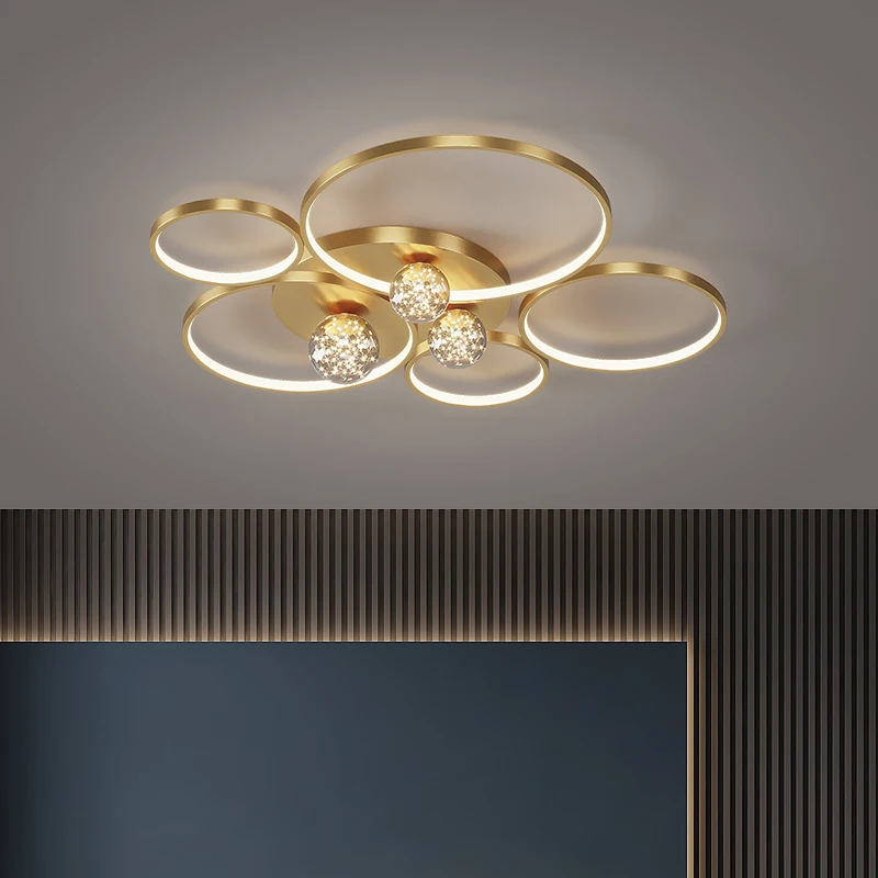 

Modern luxury led crystal ball ceiling lamp black gold chandelier bedroom living room dining room interior decoration lighting