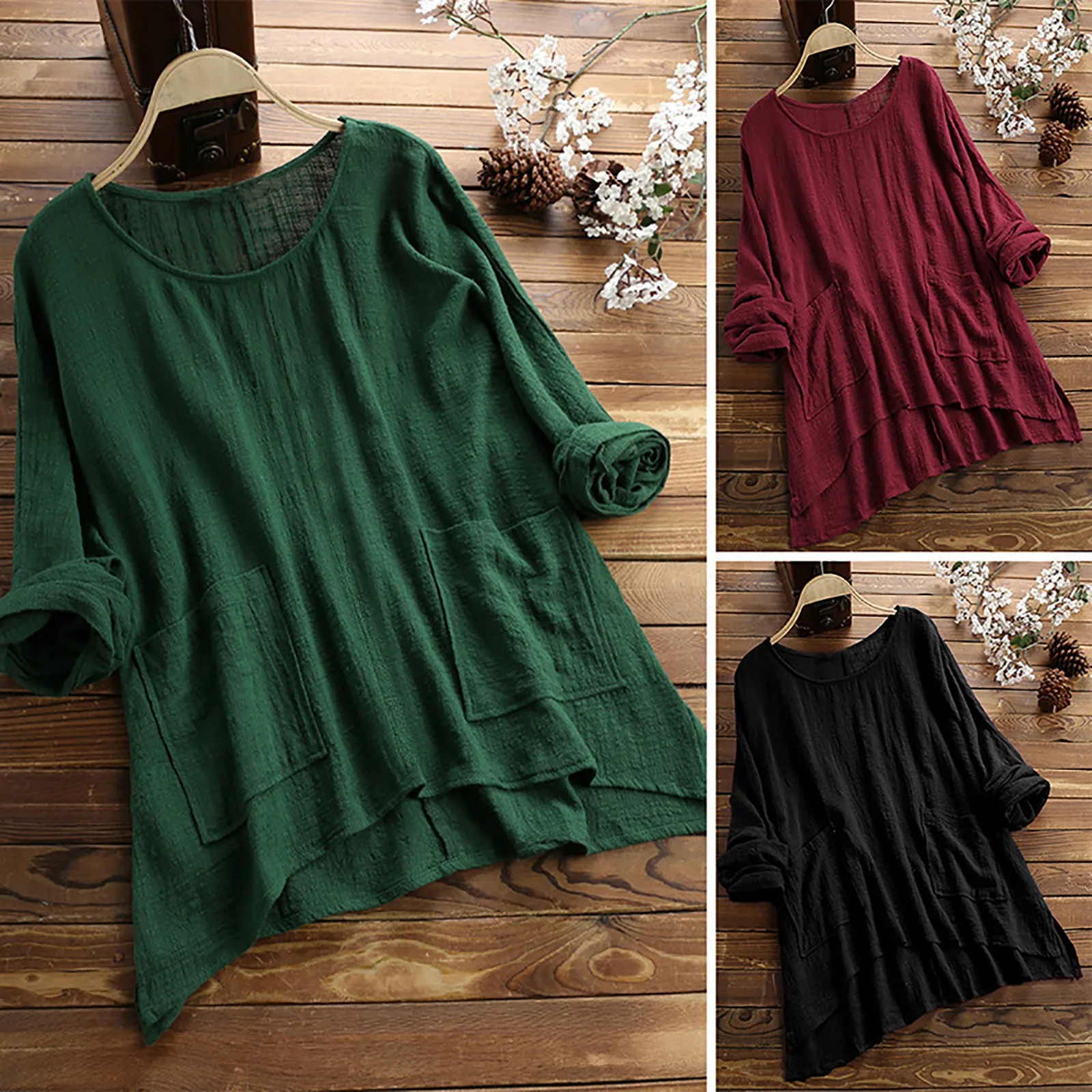 

Womens Dressed Women Fashion Literary Mid-Length Pocket Casual Loose Casual Dress Dresses for Women Long Sleeve Fall