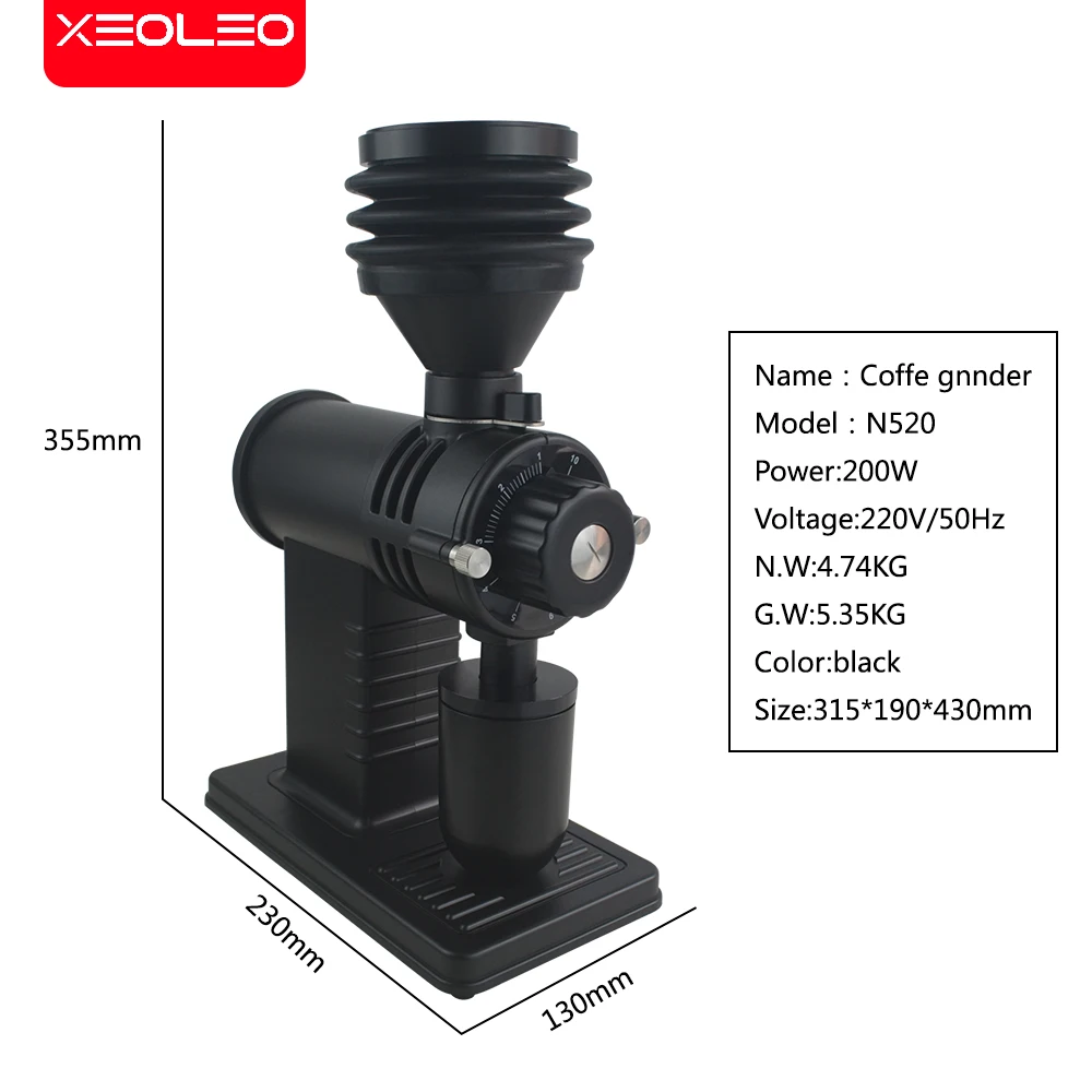 XEOLEO Electric Coffee Grinder 60mm Titaninum Burr Grinder 200W Coffee Bean Miller Blow Hopper 10 Steps Coffee Milling Machine 2