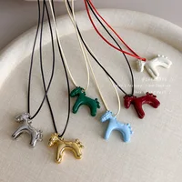 Minimalism Enamel Drip Glaze Colorful Horse Pendant Long Necklace Adjustable Sweater Chain Simple Jewelry Accessories Gifts - Image 3