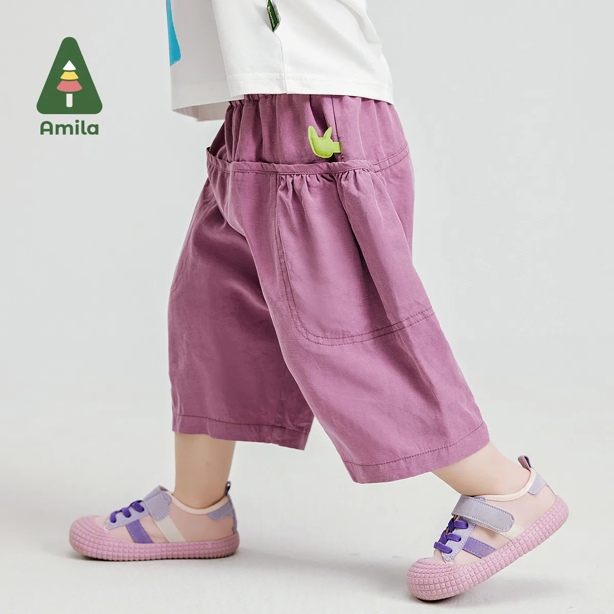 Amila 2024 летние новые детские брюки средней длины для мальчиков и девочек простая модная однотонная хлопковая детская одежда