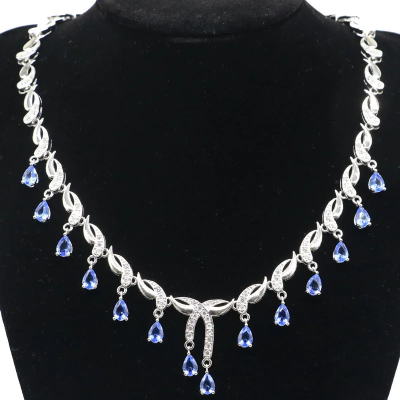 

35g 925 SOLID STERLING SILVER NECKLACE CHAIN Elegant Aquamarine Rhodolite Garnet Violet Tanzanite Golden Citrine CZ Woman's Gift