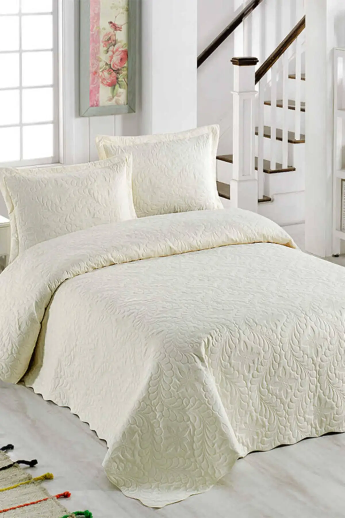 

Ivy Single Flat Color Bedspread Set-Ecru Cotton-Polyester 250x260 White Room Textile Without Sheets