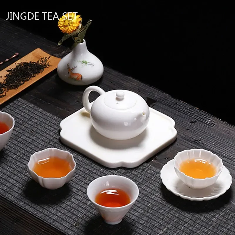 Chinese Dehua White Porcelain Teapot Household Kettle Handmade Ceramics Tea Set Tie Guanyin Puer Tea Maker Tea Ceremony Supplies