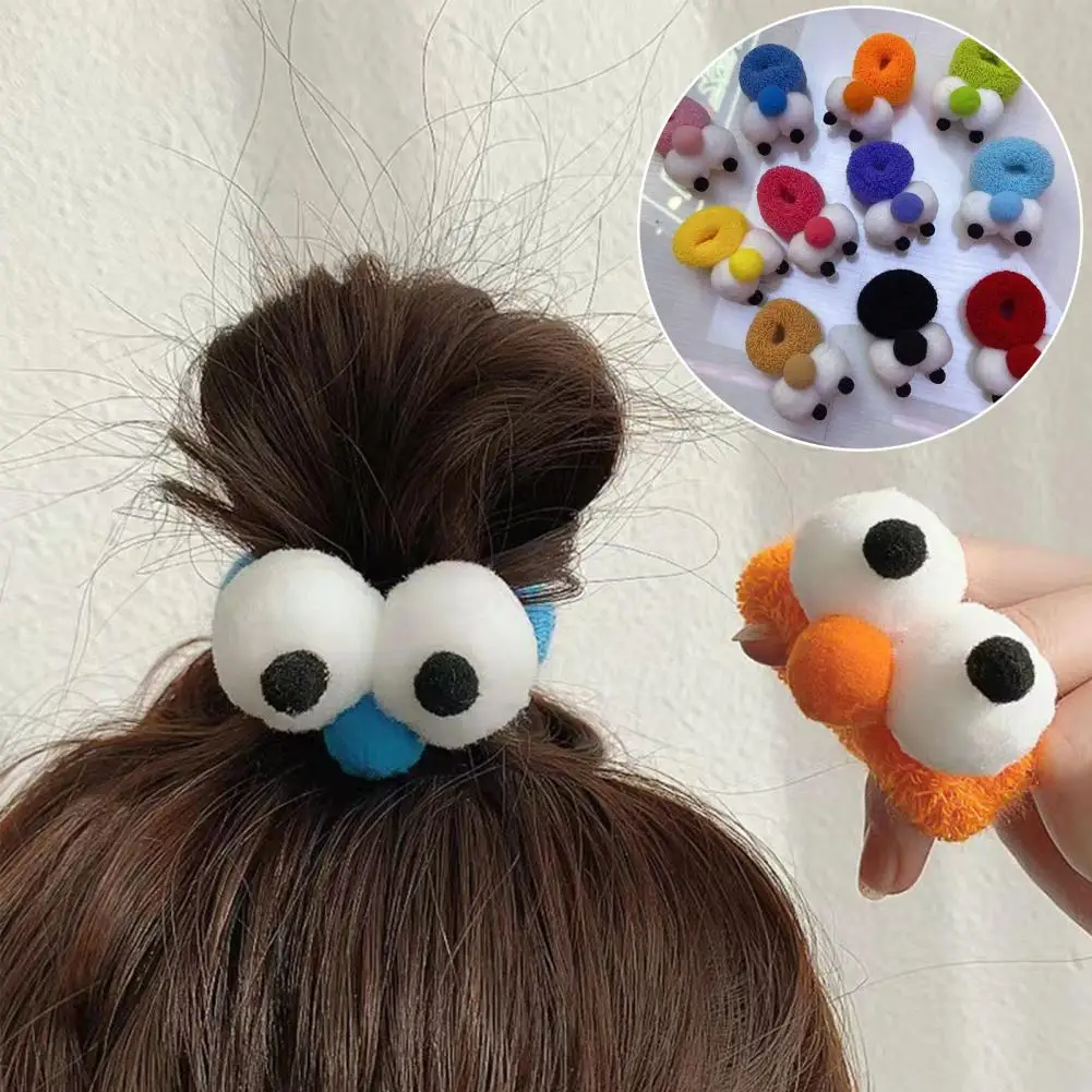 

Hair Ties Women's Cartoon Big Eyes Hair Ropes Set Thick Elastic Ponytail Holders in Candy Colors Anti-slip Hair Bands for Cute
