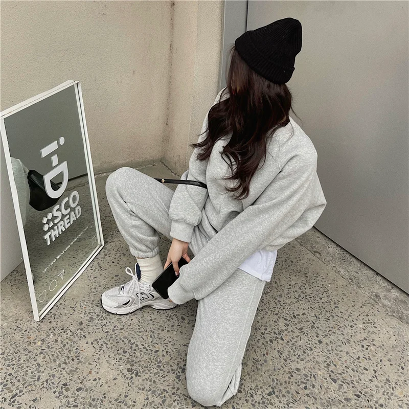 pant suit Women Spring New Solid  Fleece Tracksuit Two Piece Set Autumn Clothes Hooded Sweatshirt Top Sweatpants Sports Suit Outfits ladies coat pant suit