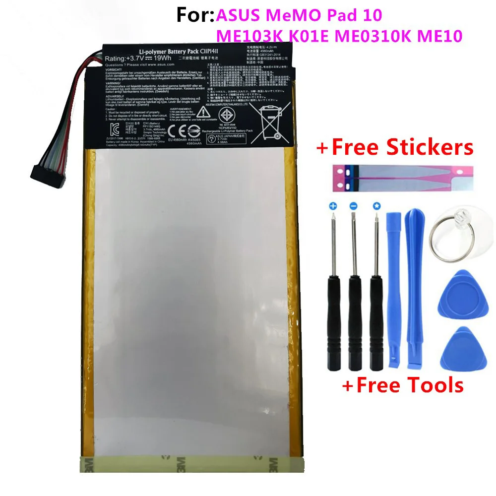 

100% Original Battery C11P1411 For ASUS MeMO Pad 10 ME103K K01E ME0310K ME103 4980mAh High Capacity+Gift Tools +Stickers