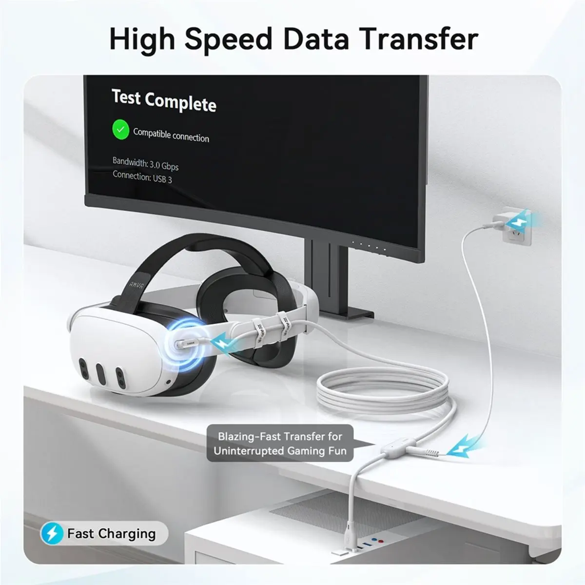 추수감사절 AMVR VR 링크 케이블 (메타 퀘스트 3/3S/퀘스트2, 피코4, 스팀 VR PCVR 액세서리용) 16피트