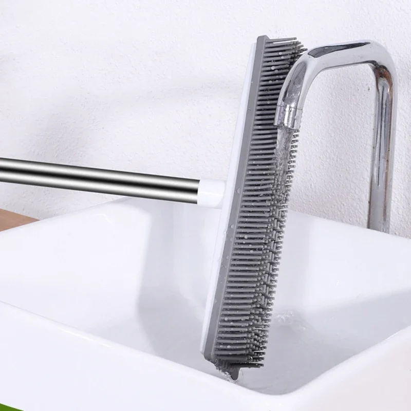 Rubber Broom Carpet Rake with Squeegee Long Handle for Pet Hair Fur Remover Broom for Fluff Carpet Hardwood Floor No Scratch BEST SELLERS