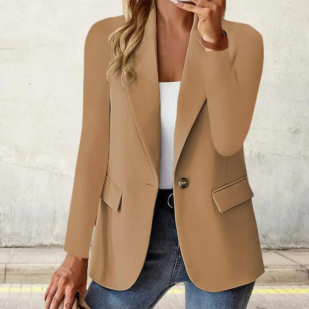 

Women Suit Coat Single Button Solid Color Straight Anti-wrinkle Long Sleeve Formal Business OL Commute Coat Spring Fall Jacket