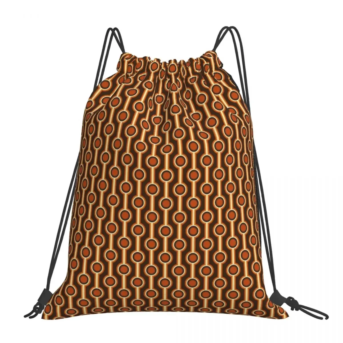 

70s Retro Connected Balls In Orange And Brown Tones Pattern Backpacks Portable Drawstring Bags Sports Bag BookBag For Man Woman