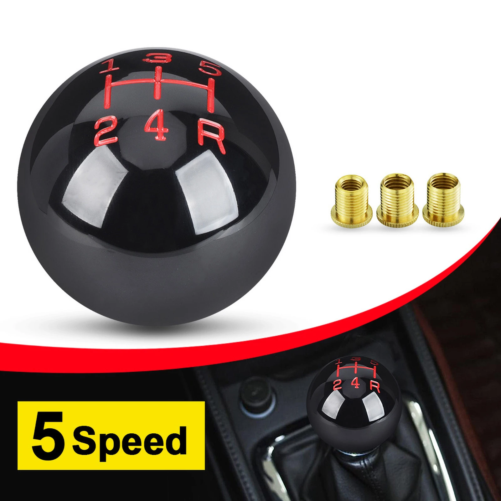 Round Ball Gear Shift Knob com M8, M10, M12 Adaptador, Substituição