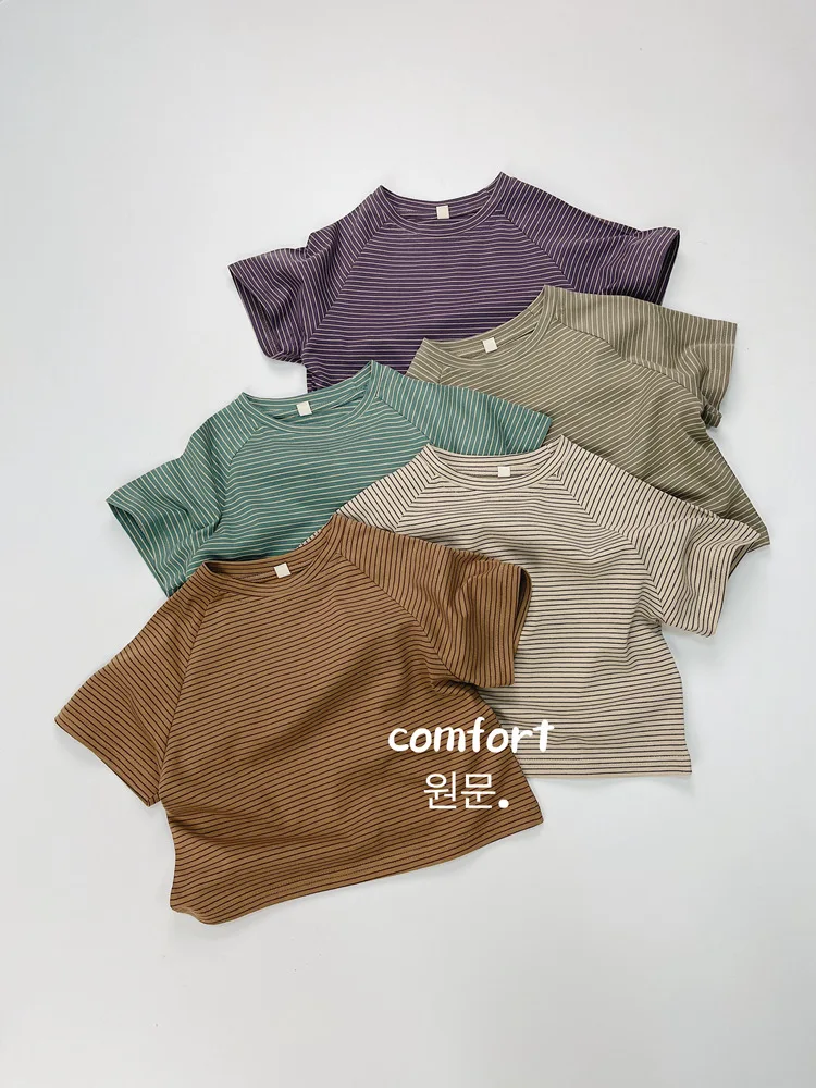 Summer Fashion Children Clothes Boy Girl Baby Loose Striped Basic Short Sleeve T-shirt Thin Kids Cotton Tees Toddler Casual Tops