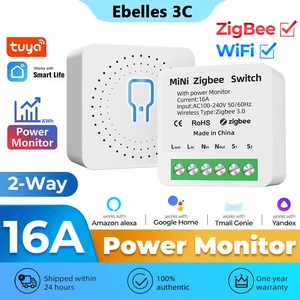 Умный мини-выключатель Tuya Zigbee/Wi-Fi с монитором питания, 16 А