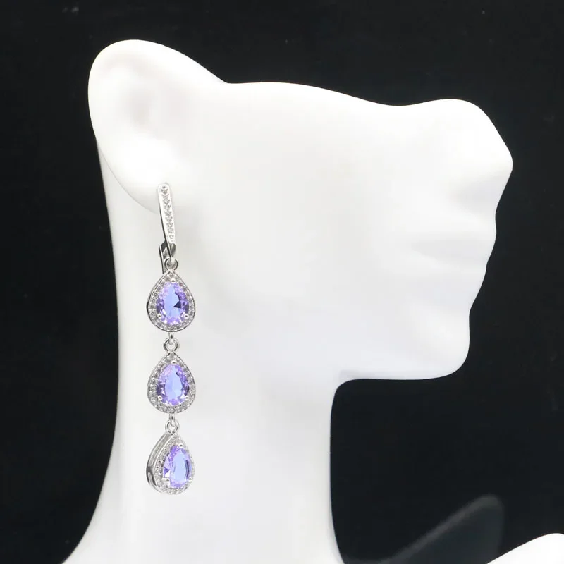8g Real 925 SOLID STERLING SILVER Earrings Alexandrite Topaz Changing Zultanite Sapphire White CZ Woman's Wedding Polished Shiny